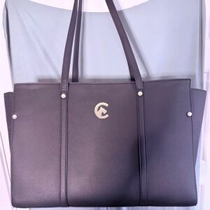 Designer-Inspired Black Dog travel  Tote Bag with Gold Accent.